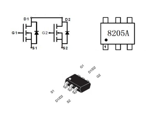 Tranzistor 8205A SOT-23-6L Dual N-MOSFET 10ks.