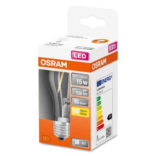 LED žiarovka E27 A60 2W = 15W 2700K FILAMENT OSRAM