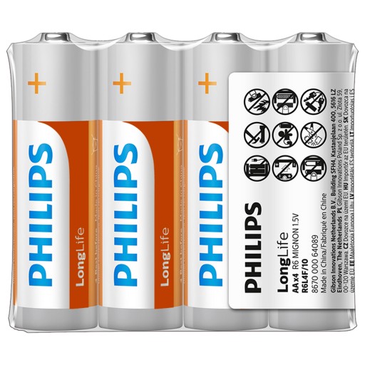PHILIPS R6 AA LongLife zásobník na batérie 4 ks