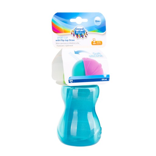 CANPOL Hrnček, fľaša na vodu so slamkou, tuba, 270 ml, 4 farby