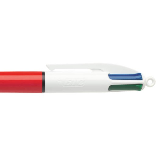 BIC 4 farby Jemné vysúvacie guľôčkové pero, červené, 4 farby náplne, 0,8 mm