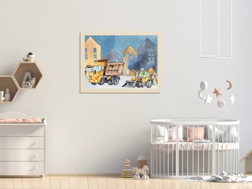 Detská plagátová obrázková grafika A3 bagre stroje