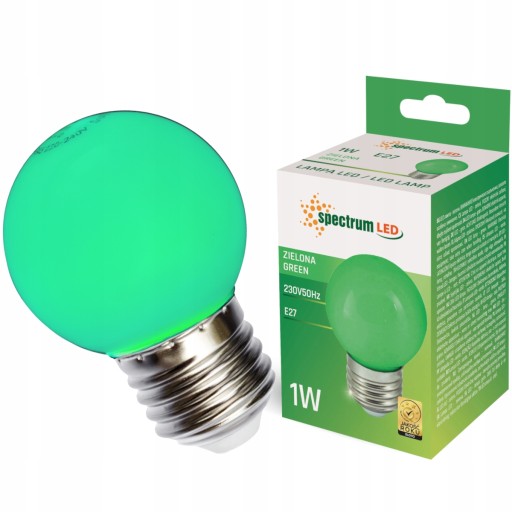 LED dekoračná guľová žiarovka E27 230V 1W zelená