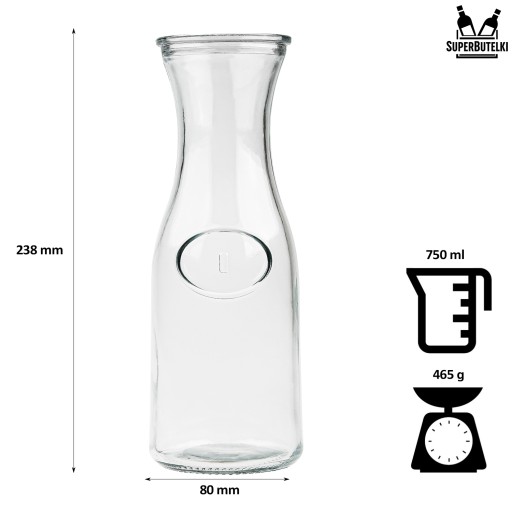 SKLENENÁ KARAFA NA VODU VÍNO LIMONÁDOVÉ NÁPOJE ŠŤAVY MLIEKO 750ML 0,75