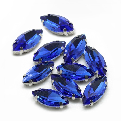 Štrasové kamienky na šitie v košíku, sklo a mosadz, konské oko 15x7mm, 10ks
