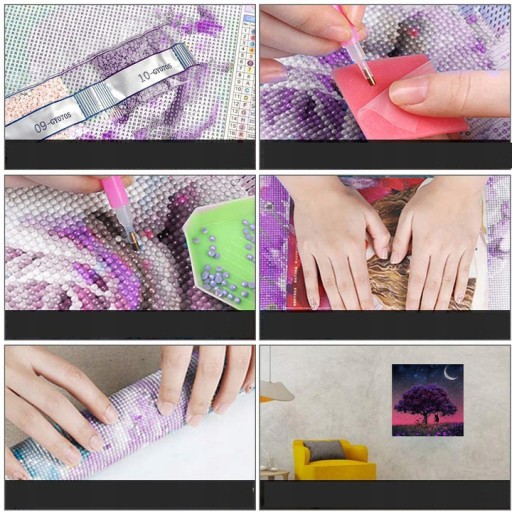 Diamantové vyšívanie 5D srdiečková mozaika sada diamantový strom fialová