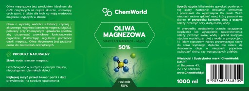 HORČÍKOVÝ OLIVOVÝ HORČÍKOVÝ OLEJ 50% 500 ml ChemW