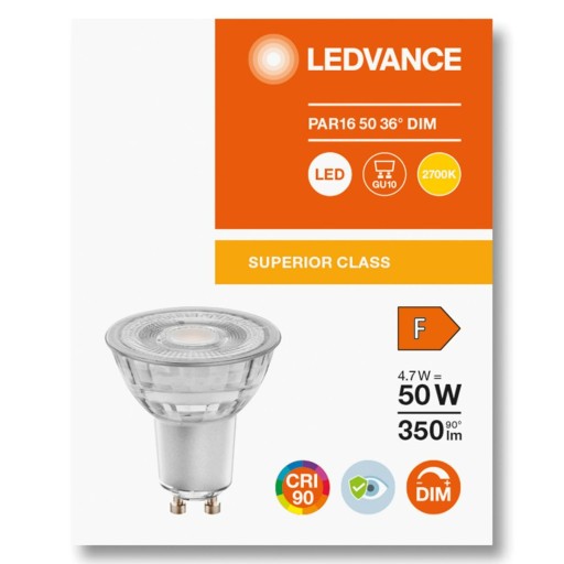 GU10 LED žiarovka 4,7W 50W 2700K CRI90 DIM LEDVANCE