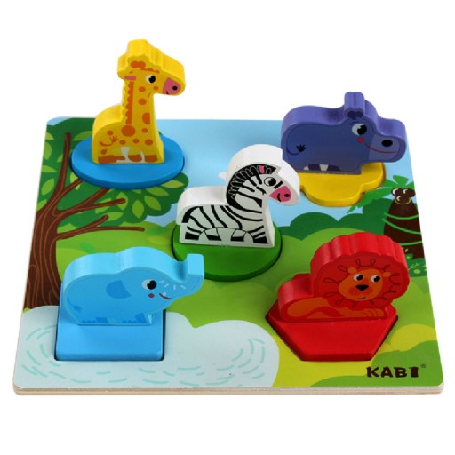 Náučné drevené puzzle safari bloky 0057