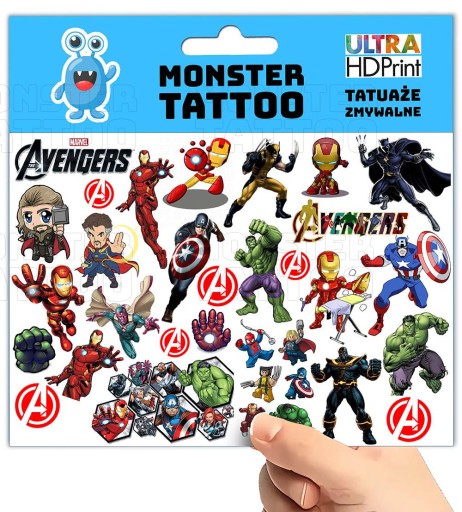 UMÝVAJÚCE DOČASNÉ TETOVANIE PRE DETI DETSKÉ AVENGERS ORIGINÁLNE DIZAJNY