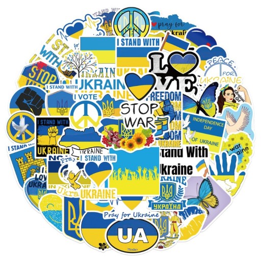 NÁLEPKY SOLIDARITY UKRAJINA vodeodolný mix 50 ks
