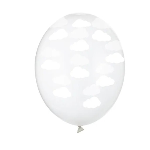 Priehľadný balón s bielymi obláčikmi 30 cm, 1 ks