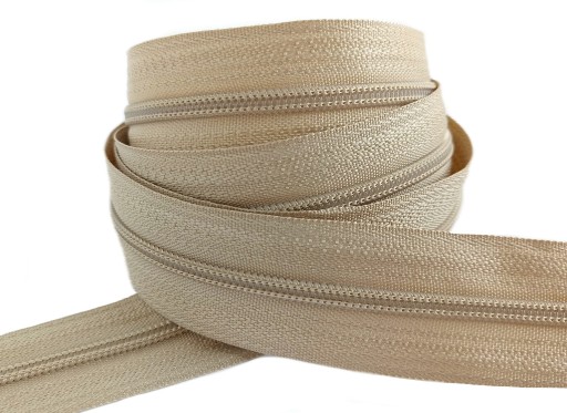 Špirálová páska na zips 3 mm zips BÉŽOVÁ 5 metrov + 10 zipsov