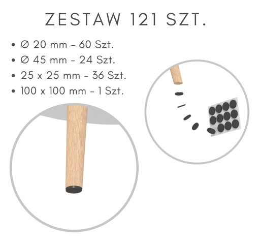 121 KS. Plsťové podložky pod nábytok, stoličky, hnedá plsť, súprava