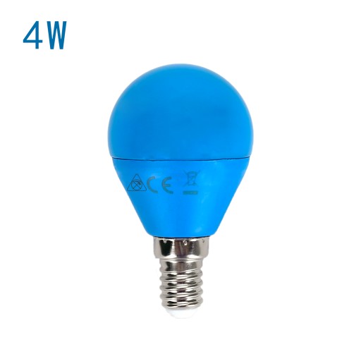 E14 LED G45 guľová žiarovka 45mm 4W malá dekoračná farebná MODRÁ