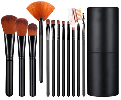 Profesionálna sada štetcov na make-up, 12 ks, čierne puzdro, PUDROVÉ ŠTETY