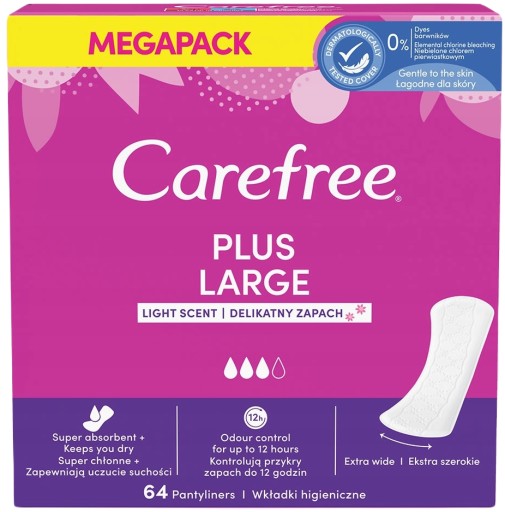 CAREFREE Plus Veľké hygienické vložky Light Scent 64 ks