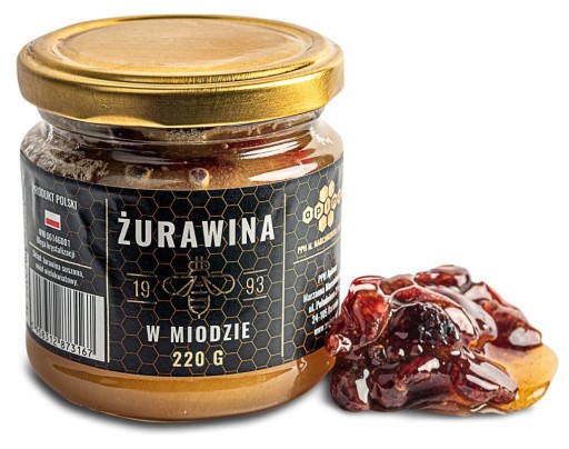 Med so sušenými brusnicami 220 g Poľský PREMIUM prírodný brusnicový med