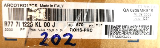 Fólia ARCOTRONICS 2,2nF 5% 700V AC 20ks