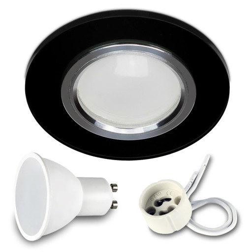 SET okrúhle sklenené svietidlo ČIERNA + LED GU10 7W