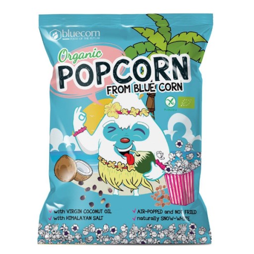 Modrý kukuričný popcorn s kokosovým olejom a bezlepkovou himalájskou soľou