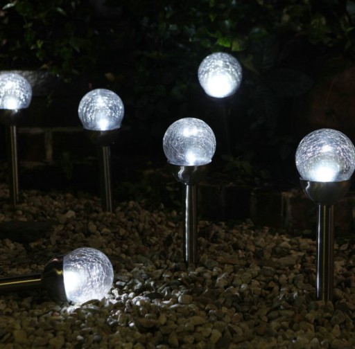 Záhradné solárne svietidlo KULA z matného SKLA, 2 LED, biela/farba P-482