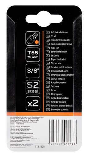 Bit TORX T55 x 75 mm, S2 x 2 ks.