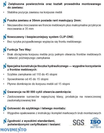 UHOLOVÝ NÁBYTOKOVÝ PÁN 165° MOVIMENTO TICHÉ ZATVORENIE