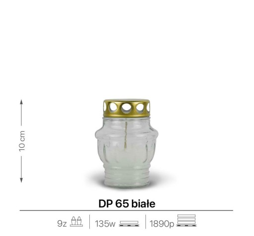 Sviečka liata sklenená 10 cm Biela DP65