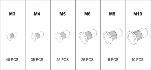 SADA HLINÍKOVÝCH NITOVACÍCH MATIC M3- M10 150 KS