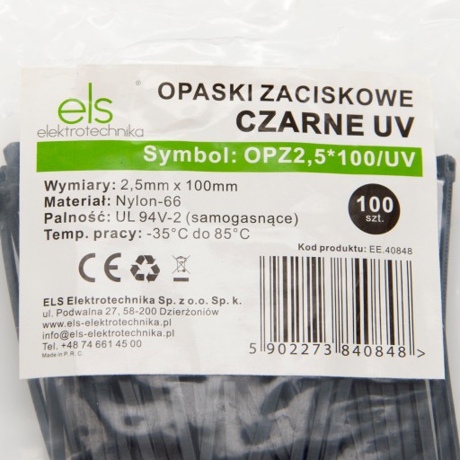 PLASTOVÉ KABELOVÉ VIAZAČKY ČIERNA 2,5x100 100ks UV
