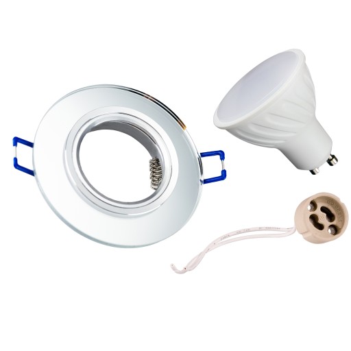 Sada svietidla okrúhle zrkadlové sklo + objímka GU10 8W Cold + GU10