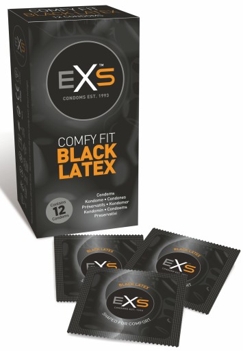 EXS BLACK LATEX klasické a vlhčené BLACK kondómy, sada 12 ks.