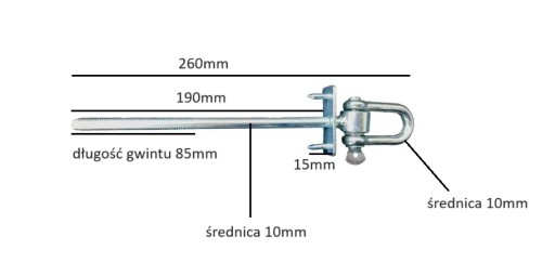 Hákové upevnenie hojdačky pomocou okovu, okov M10 + kolíky