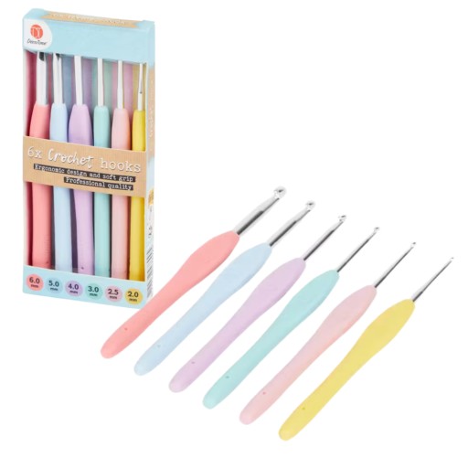 6x profesionálne farebné mäkké ergonomické háčiky na háčkovanie od 2,0 do 6,0 mm 95