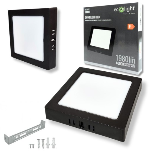 Plafond štvorcové LED stropné svietidlo 18W 1980LM 4000K čierne IP20