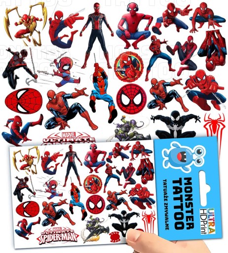 UMÝVAJÚCE DOČASNÉ TETOVANIE PRE DETI DETSKÝ SPIDERMAN ORIGINÁLNE DIZAJNY