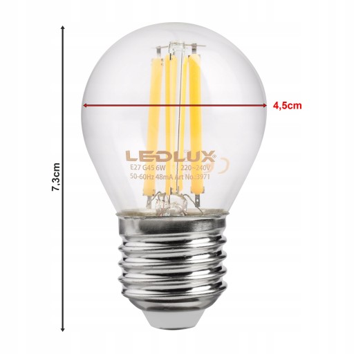 LED žiarovka E27 G45 6W=60W teplé biele vlákno
