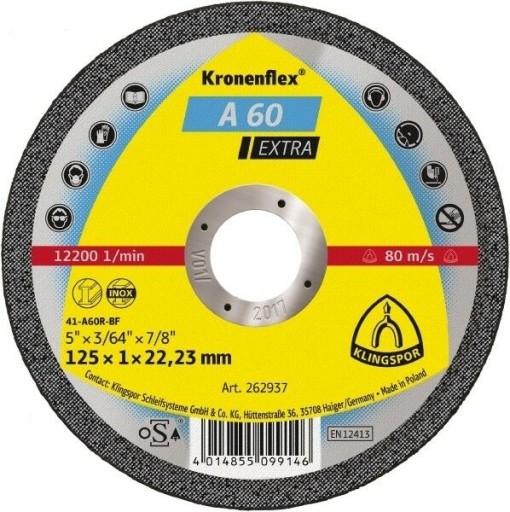 Štít 125x1 Klingspor 262937 Nerezová oceľ A60 Extra