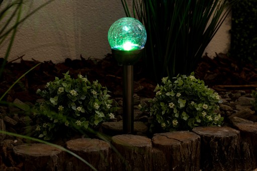 Solárna záhradná lampa LED sklenená guľa RGB