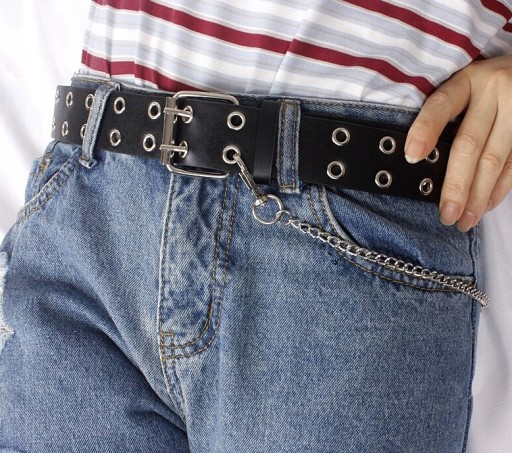 Čierny kožený dámsky opasok Punk Silver Reťaz