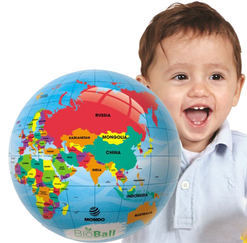 Gumená loptička Brimarex MAPA SVETA GLOBUS (BIOlopta), biologicky odbúrateľný materiál