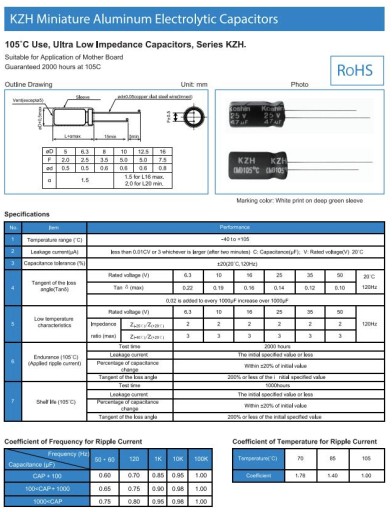 KONDENZÁTOR 330uF 25V 8X15 Ultra LoEsr 0,056 Ohm Koshin