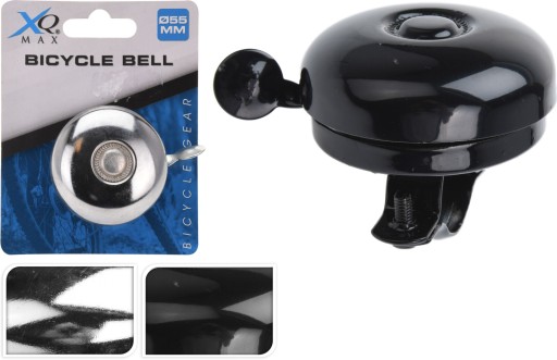 Zvonček na bicykel univerzálny chróm strieborný čierny 55mm kovový XQMAX