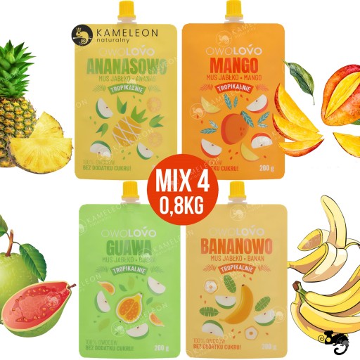 OWOLOVO MUS 100% OVOCIE PREMIUM TROPICAL mix príchutí 200g x 4ks 0,8KG