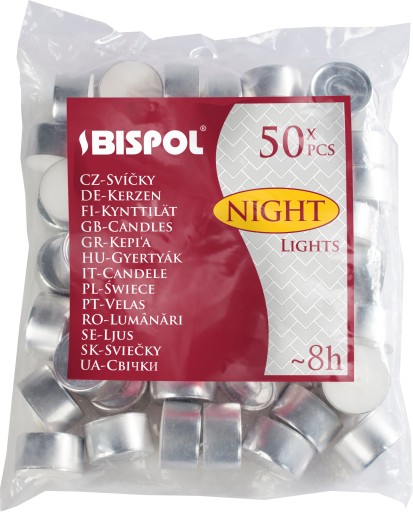 SVIEČKY TEALIGHTY Bispol Aura p30-50 neparfumované 8h / 50 ks