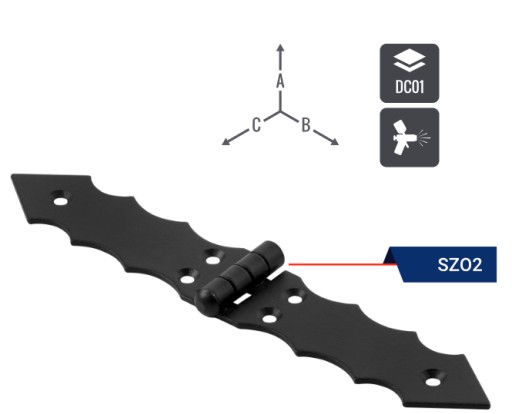 Francúzsky dekoratívny stavebný pánt 200x33mm čierny