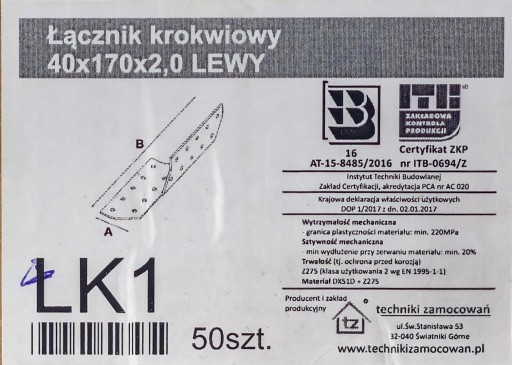 RAFTER tesárska spojka 40x170mm ĽAVÝ ŁK1