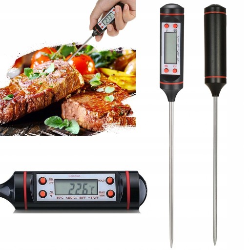 DIGITÁLNY KUCHYNSKÝ TEPLOMER NA MÄSO, REZANÉ VÍNO, LCD SONDA -50°C - 300°C
