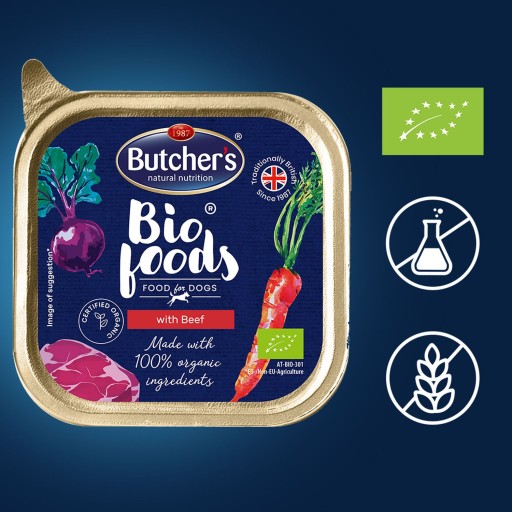 Butchers BIO mokré krmivo pre psov, bio hovädzí podnos, 150g